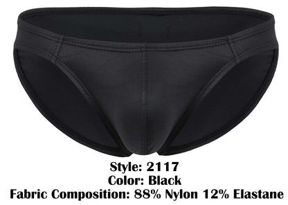 Black pikante pik 2117 candy briefs made of 88% nylon 12% elastane with sleek stitching on waistband