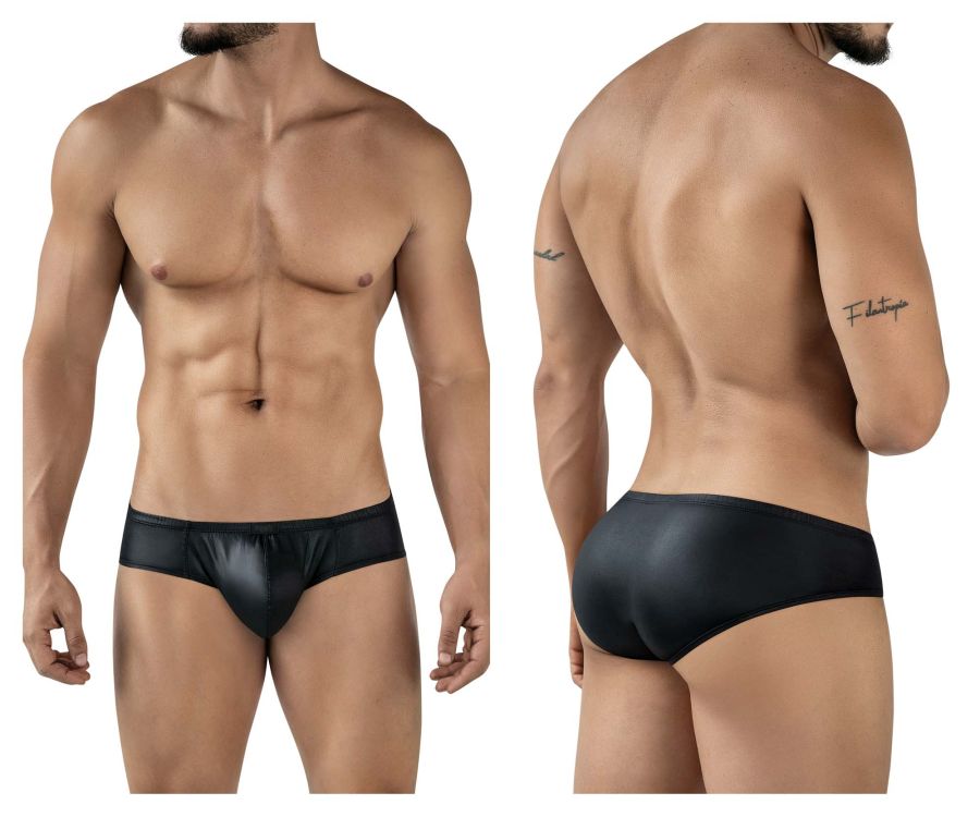 Black pikante pik 2118 candy briefs men’s glossy finish form fitting underwear front view