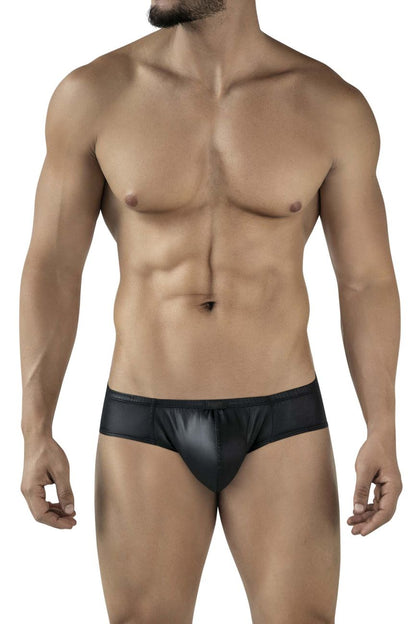 Black shiny form-fitting men’s briefs with a sleek glossy finish pikante pik 2118 candy briefs color black