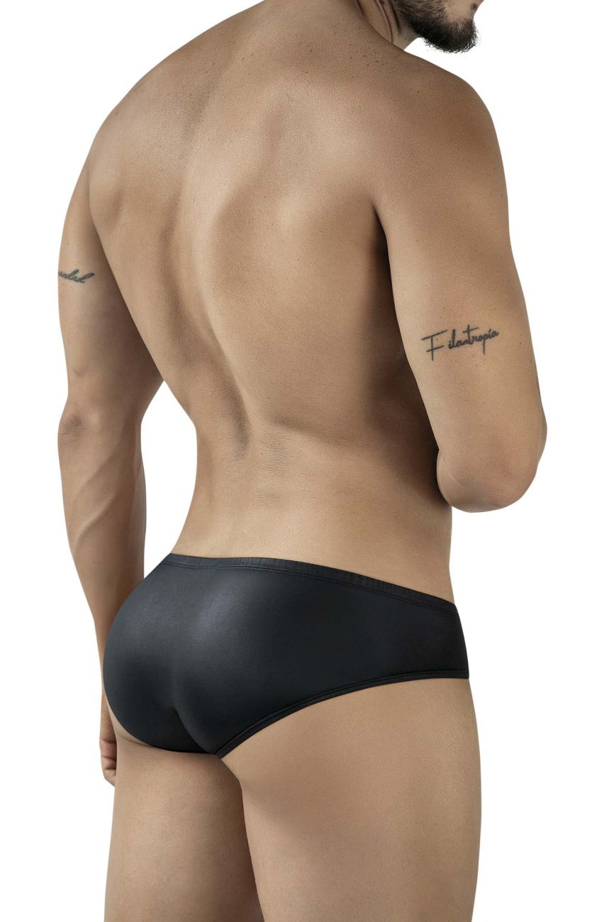 Black sleek form-fitting men’s briefs with a smooth satin-like finish pikante pik 2118 candy briefs