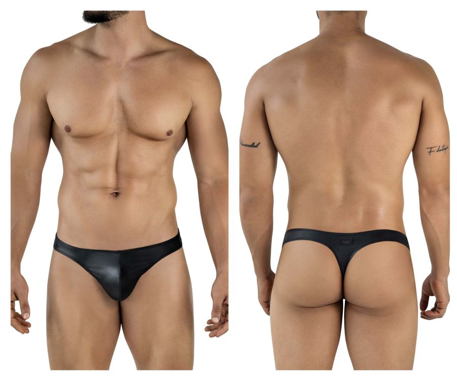 Black leather thong pikante PIK 2119 candy thongs with sleek glossy finish and minimalistic design in black color