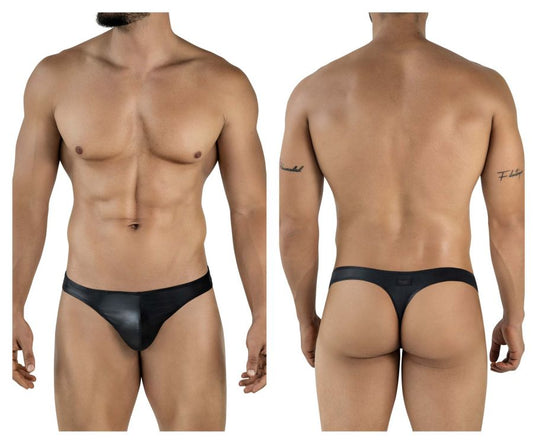 Black leather thong pikante PIK 2119 candy thongs with sleek glossy finish and minimalistic design in black color