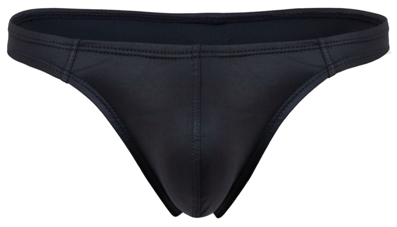Black glossy finish pikante pik 2119 candy thong made of stretchy smooth seamless fabric shown from the back side