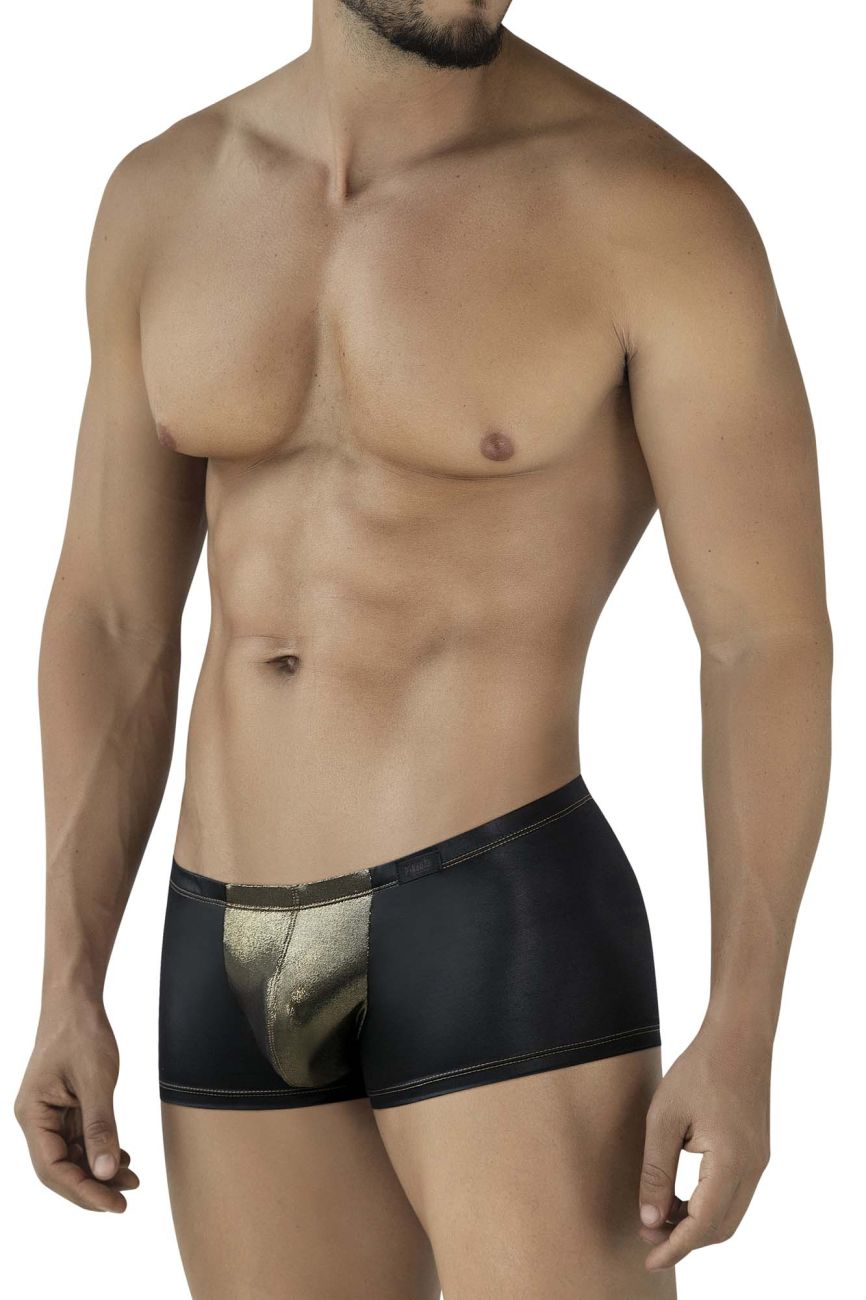 Black and gold metallic Pikante PIK 2120 gold cup trunks with sleek modern design and comfortable fit