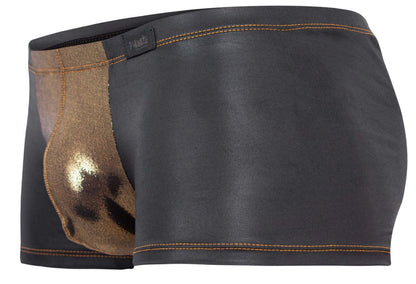 Black and gold metallic Pikante PIK 2120 gold cup trunks with shiny textured side panel briefs design