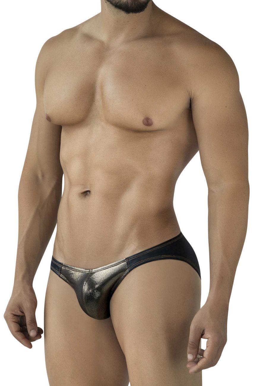 Shiny metallic black Pikante PIK 2121 Gold Cup briefs with a sleek form-fitting design in black color