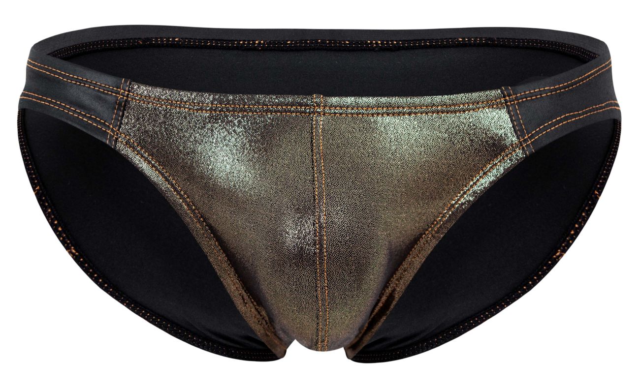 Pikante PIK 2121 gold cup briefs in shiny metallic gold and black with contrasting stitching