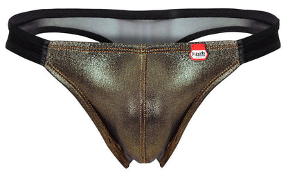 Pikante PIK 2123 Gold Cup thong in metallic bronze fabric with black elastic waistband and red brand tag visible