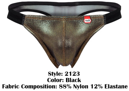 Black metallic-finish Pikante PIK 2123 Gold Cup thong with subtle sheen and reinforced stitching along seams