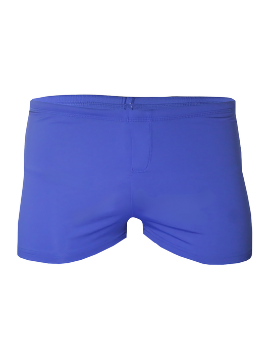 Royal blue Pride Square Trunk swim trunks with smooth stretchy fabric and a simple clean design for swimming