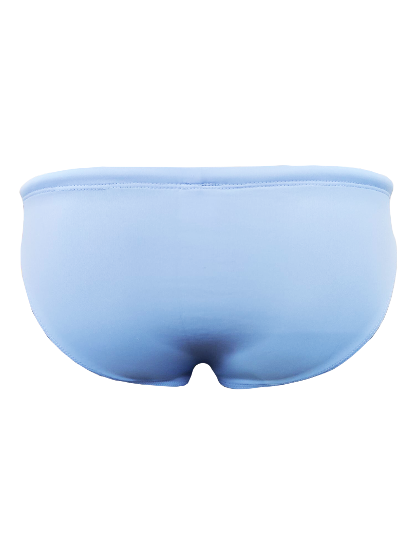 Light blue seamless pride swim bikini briefs with smooth texture for comfortable swimwear use