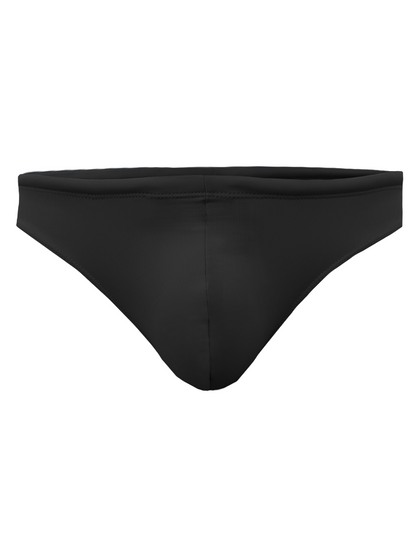 Black sleek minimalist pride swim bikini trunks with smooth fabric finish perfect for swimming and beachwear