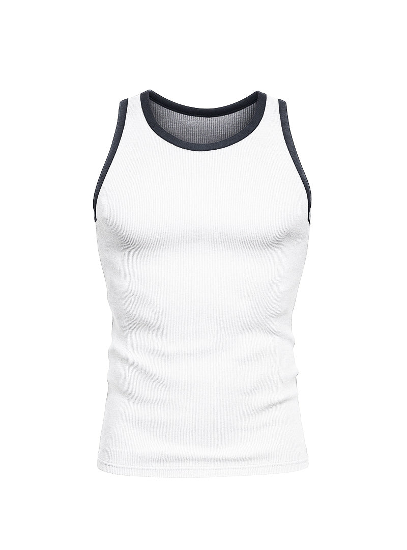 White ribbed cotton pride usa tank top with black trim around neckline and armholes for casual wear
