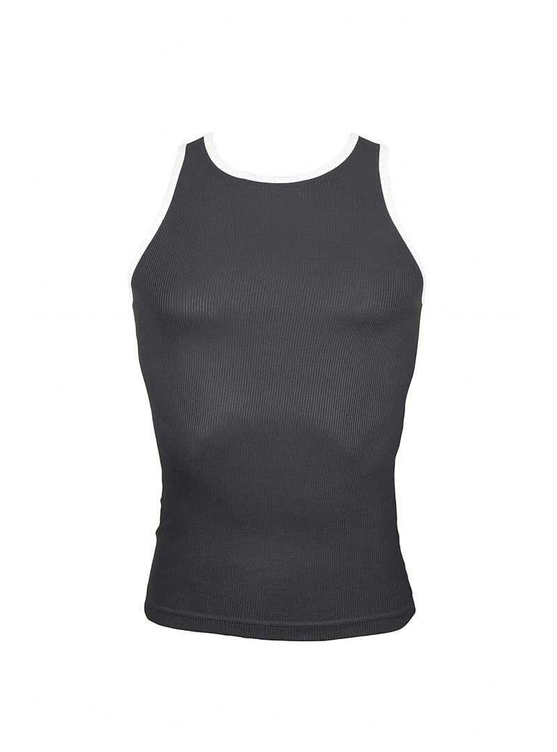 Black pride USA ribbed cotton tank top with white trim around the neckline in a sleeveless design