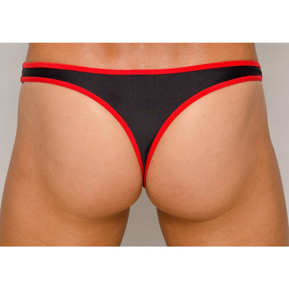 Black pride ultra stretch amplify thong with bold red trim highlighting its ultra stretch material and design