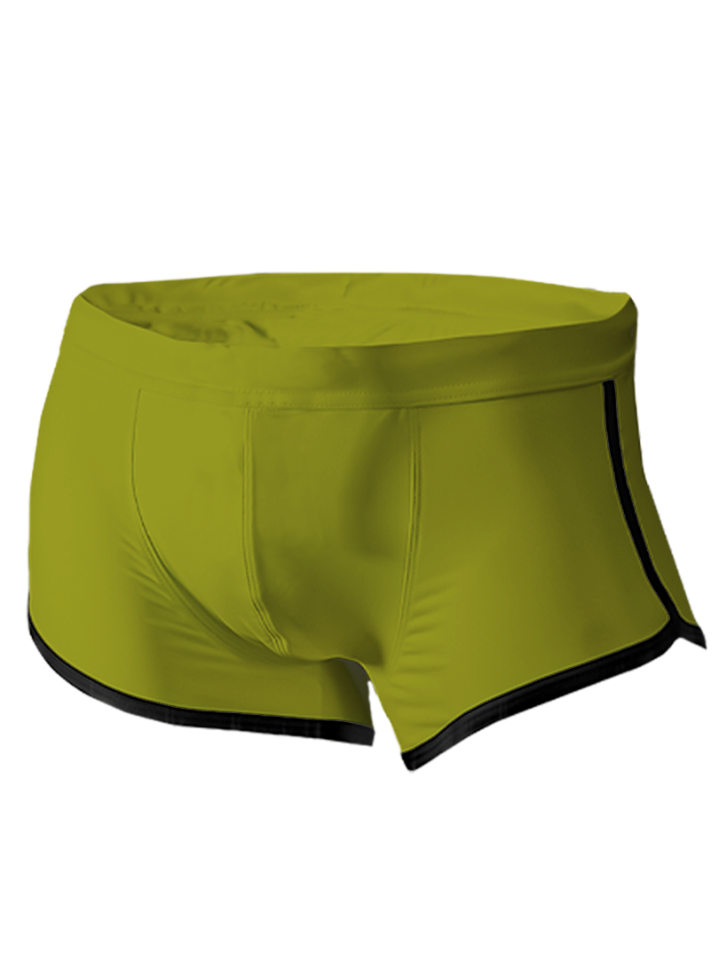 Vibrant lime green pride vince trunk boxer briefs with sleek black trim on waistband and leg openings