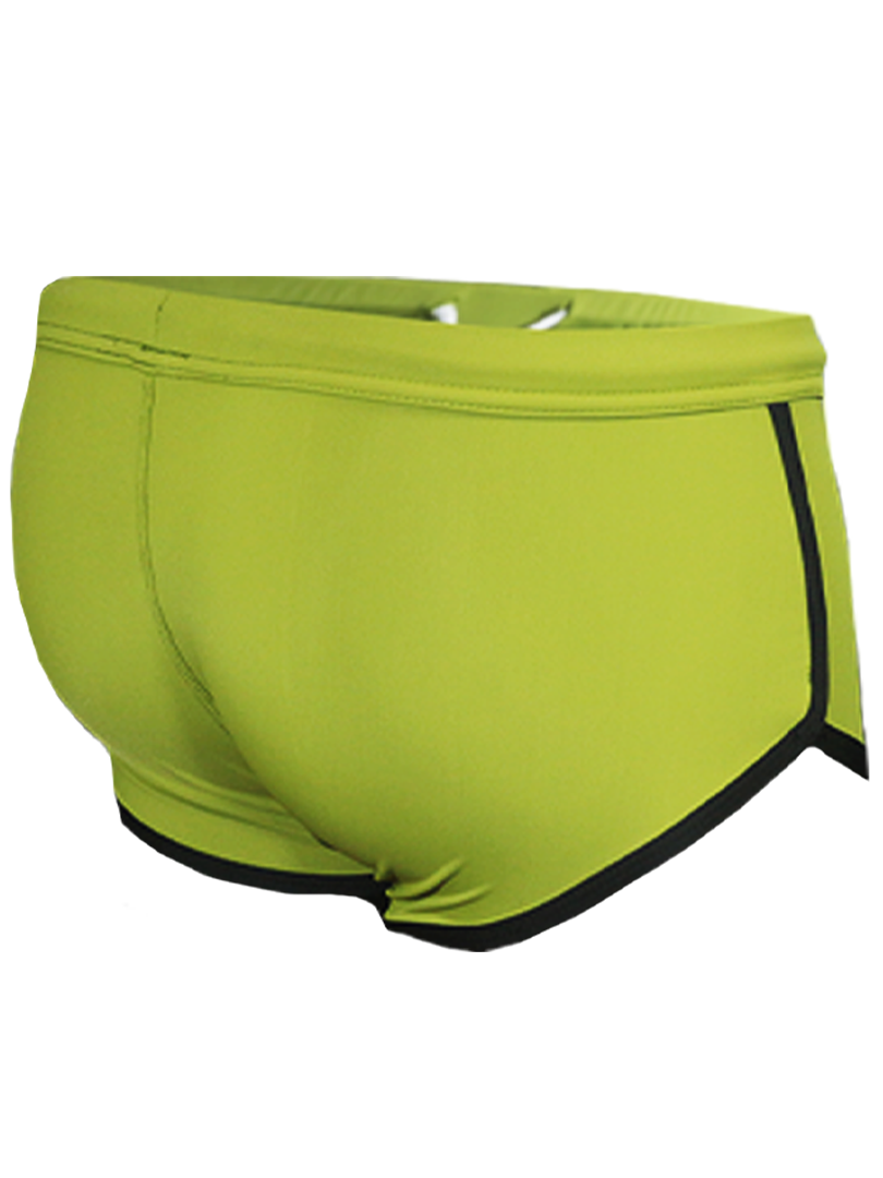 Pride Vince trunk bright lime green swim trunks with black trim along waistband and leg openings