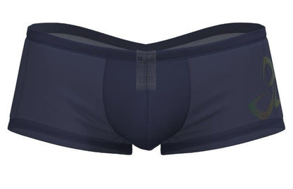 Navy blue mens briefs with subtle green and gold abstract logo on the side by private structure bruts4390 silk hipster
