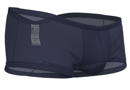 Dark navy blue mesh boxer briefs with reinforced waistband and contoured design from Private Structure BRUT4390 Bare Hipster Silk Navy