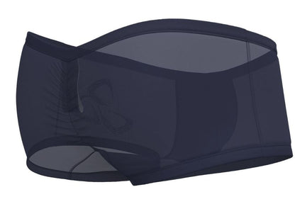 Dark navy silk mesh briefs with a faint logo on the front from private structure bare hipster collection