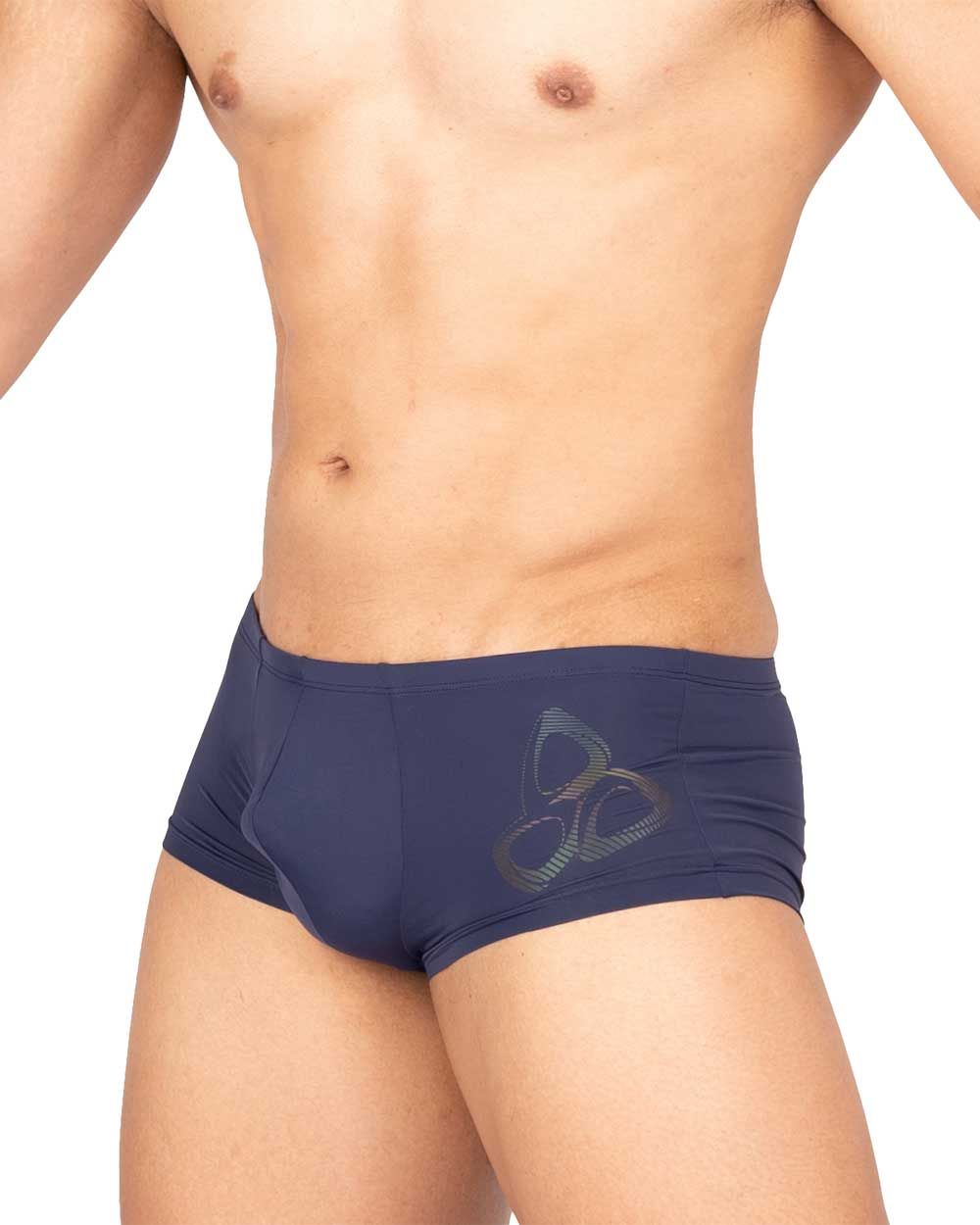 Navy blue silk briefs with a subtle gray abstract logo on the side private structure bare hipster