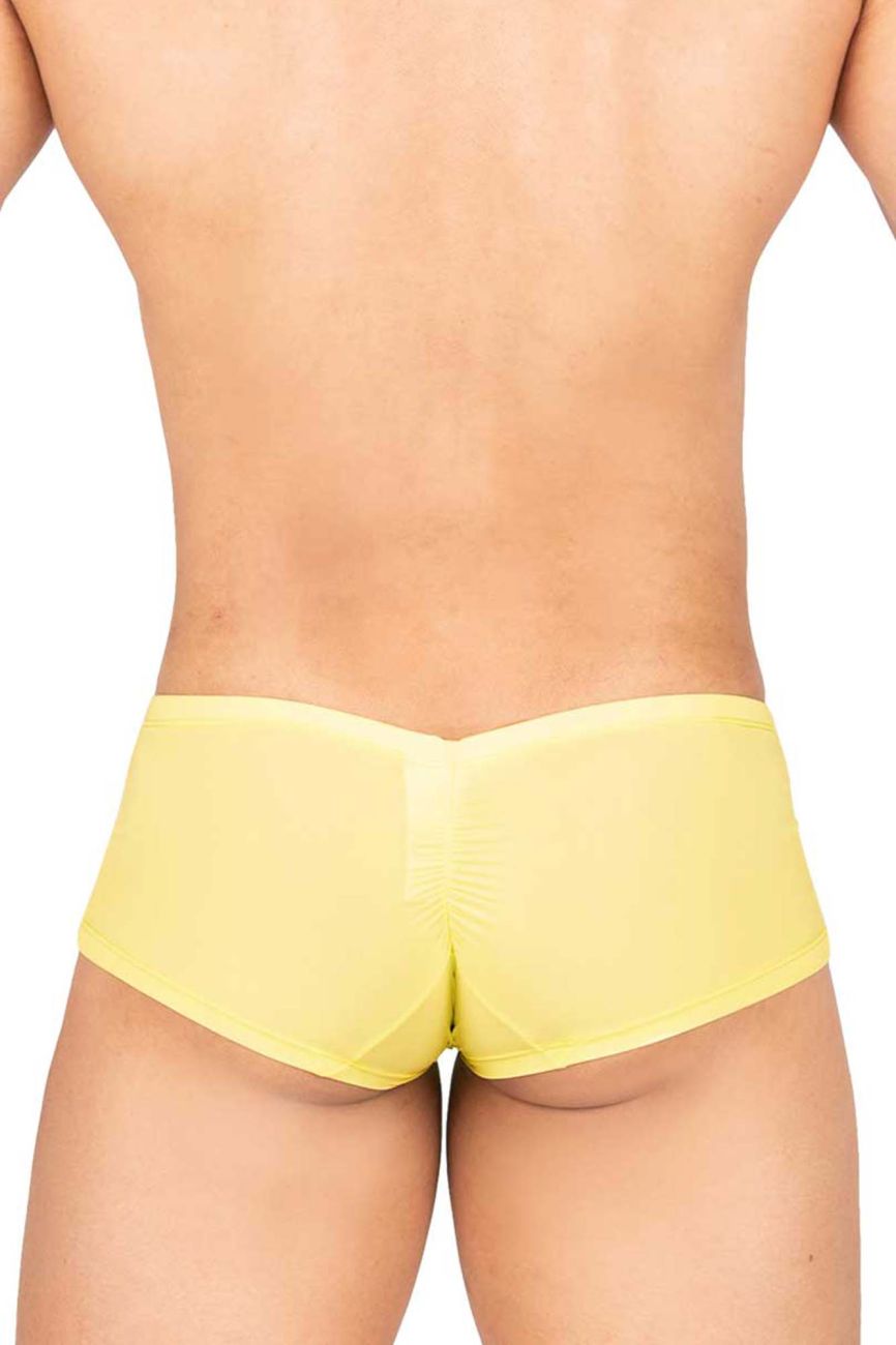 Bright yellow sheer mesh briefs private structure brut4390 bare hipster showcasing front view