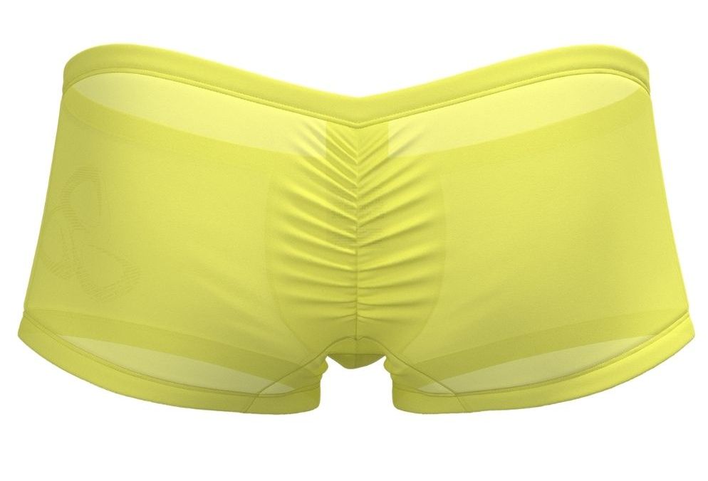 Bright yellow sheer men’s briefs with ruched back design by private structure bare hipster br4390 shown from back