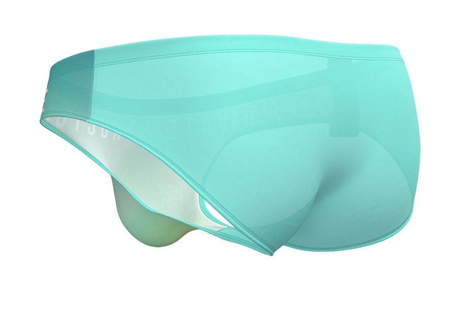 A translucent mint green brief with smooth form fitting design and subtle seams in private structure cyan mist
