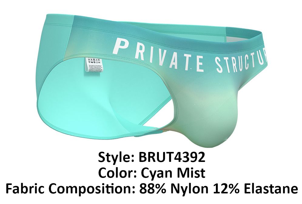 Men’s private structure brut4392 bare bikini underwear in cyan mist gradient made of 88% nylon 12% elastane