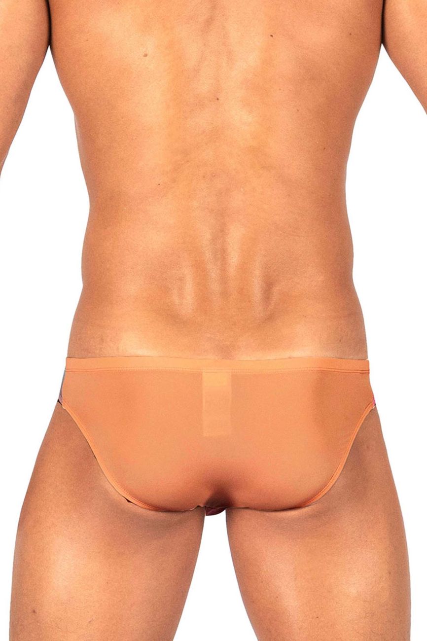 Tan sheer mesh briefs in orange from Private Structure BRUT4392 bare bikini collection shown from the back
