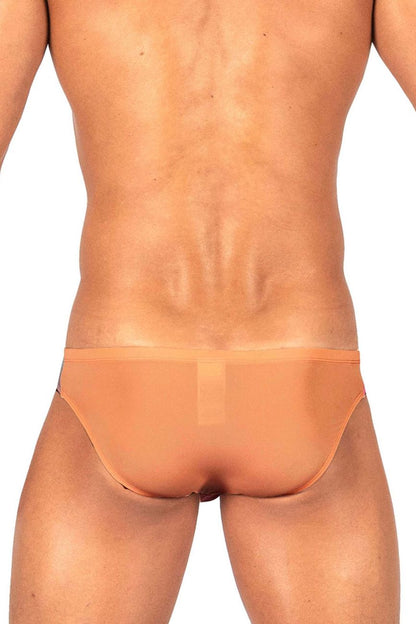 Tan sheer mesh briefs in orange from Private Structure BRUT4392 bare bikini collection shown from the back