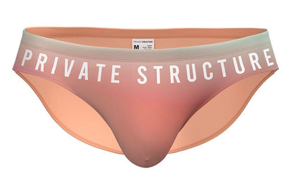 Private Structure BRUT4392 bare bikini in peach-colored sheer mesh with a white logo waistband band