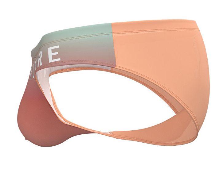 Pastel peach and mint colored men’s briefs with sleek modern design in private structure brut4392 bare bikini color orange