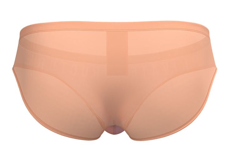 Peach-colored sheer briefs with a smooth form-fitting design from private structure brut4392 bare bikini in orange