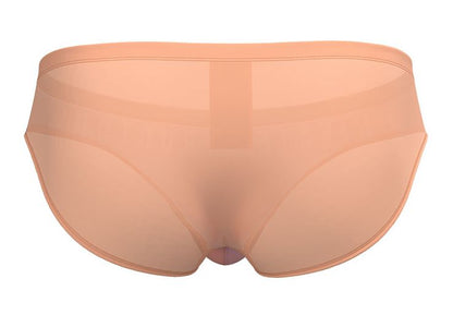Peach-colored sheer briefs with a smooth form-fitting design from private structure brut4392 bare bikini in orange