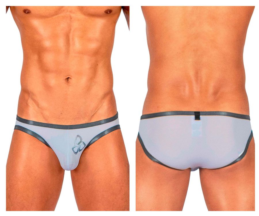 Light gray sheer briefs with dark gray trim and a small logo from private structure bare bikini lilac collection