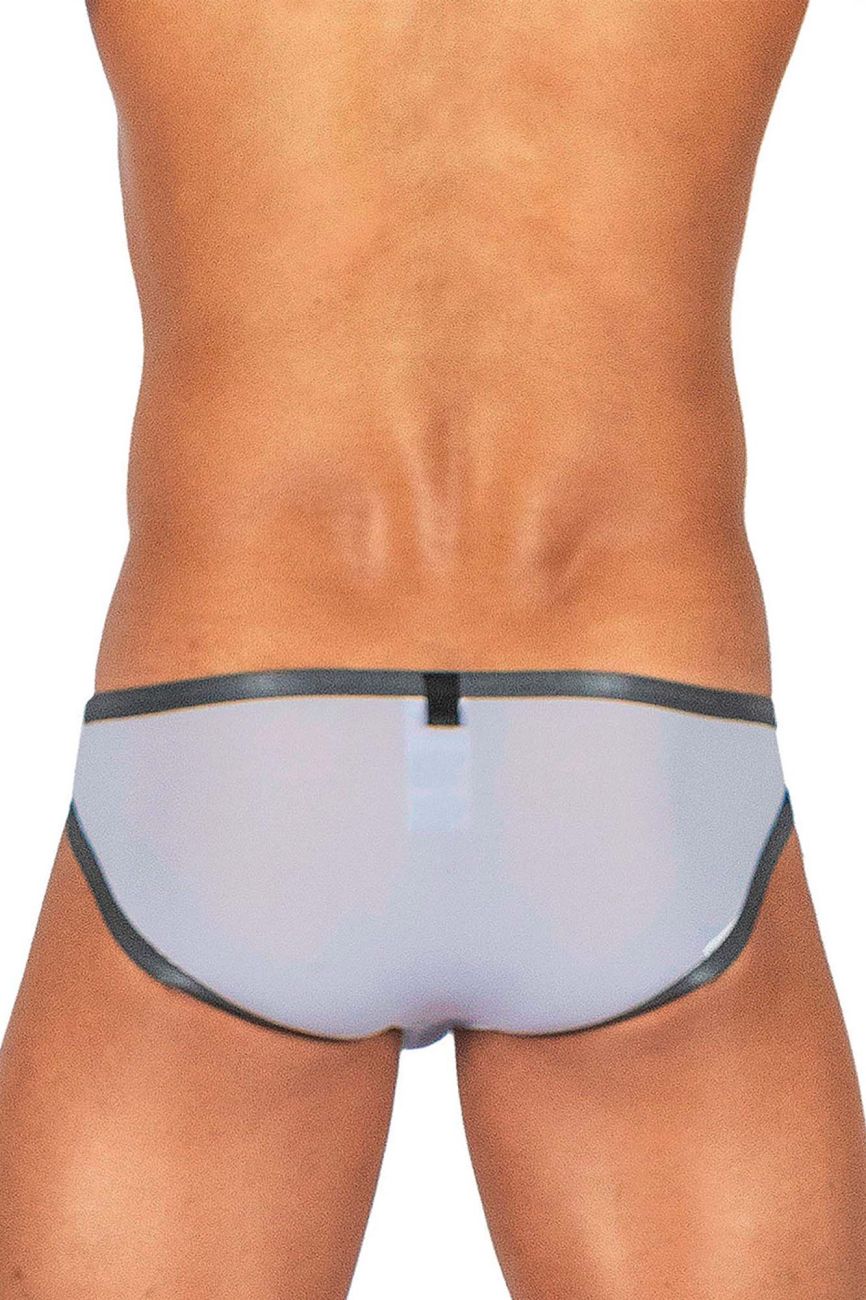 Gray translucent briefs with black trim and a small central tab from private structure brut4393 bare bikini lilac collection