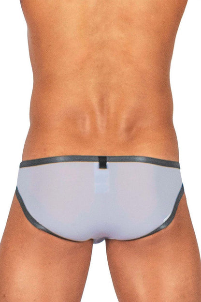 Gray translucent briefs with black trim and a small central tab from private structure brut4393 bare bikini lilac collection