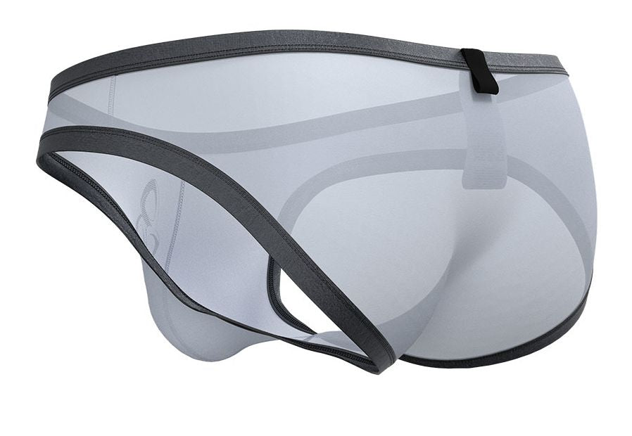 Transparent gray mesh briefs with black elastic trim and small logo on the side private structure bruta4393 bare bikini