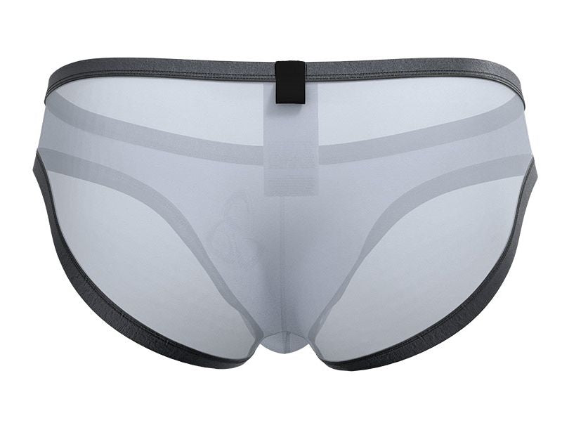 Transparent gray mesh briefs with black elastic trim and central tab from private structure brut4393 bare bikini lilac color