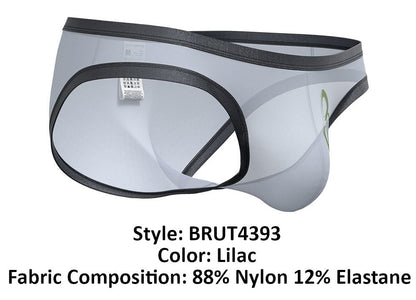 Lilac-colored transparent briefs with black trim and a subtle green logo from Private Structure BRUT4393 Bare Bikini