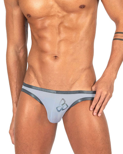 Light blue form-fitting briefs with dark gray trim and subtle butterfly design by Private Structure BRUT4393 Bare Bikini lilac