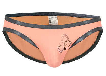 Peach-colored briefs with black trim and subtle butterfly design from private structure brut4393 bare bikini orange