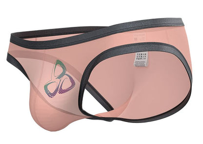 Pink private structure brut4393 bare bikini briefs with black trim and colorful abstract logo on the side