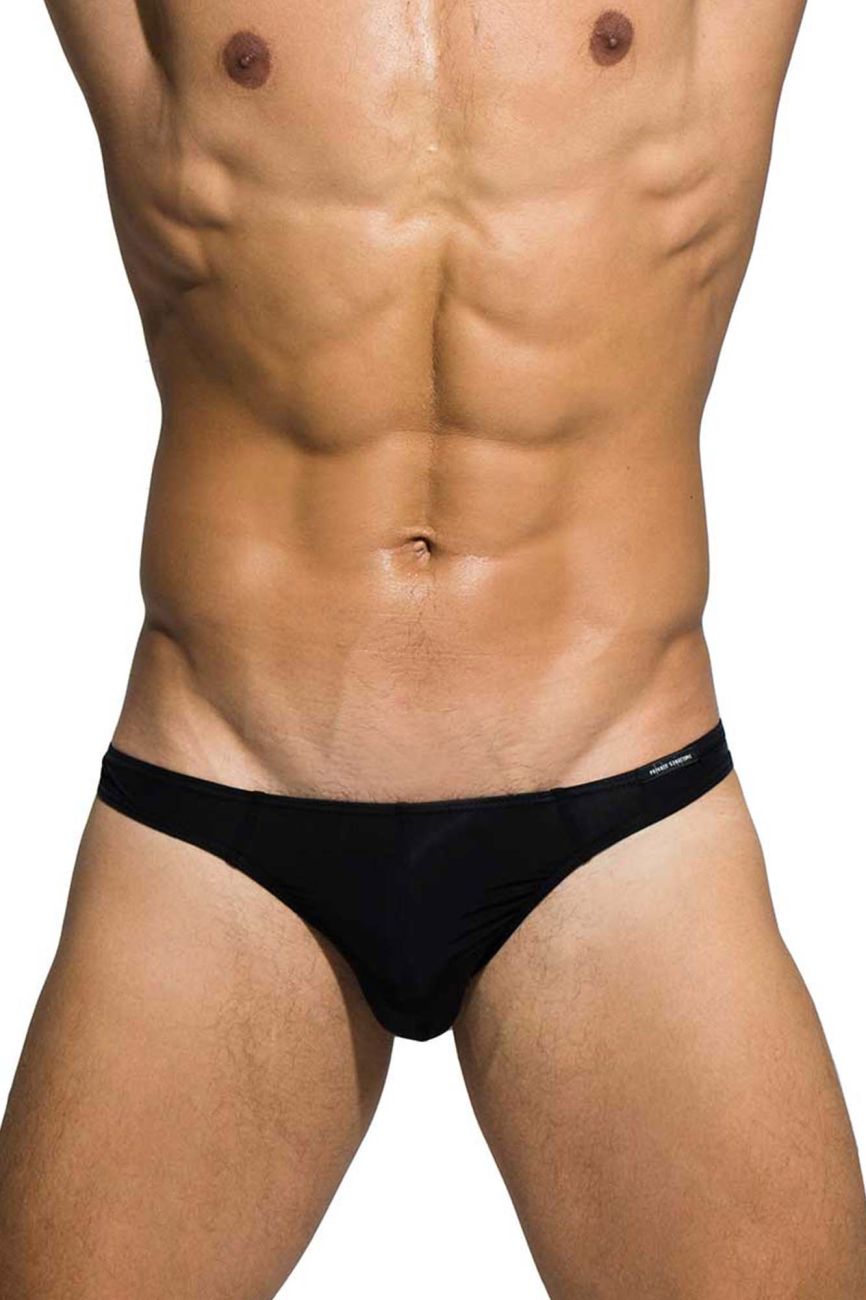 Private structure black desire glaze thong with smooth fabric minimal waistband shown from the back side