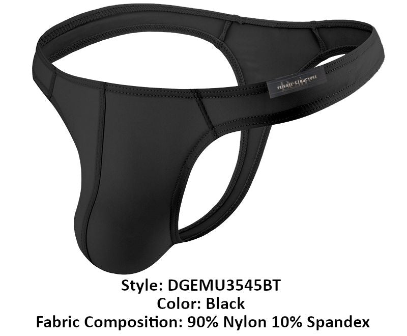 Black private structure dgemu3545bt desire glaze thong made of 90 nylon 10 spandex with reinforced stitching