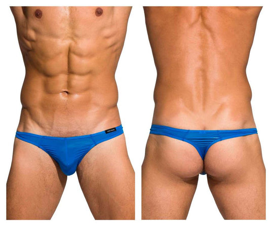 Bright blue form-fitting thong made of smooth elastic fabric from private structure desire glaze collection