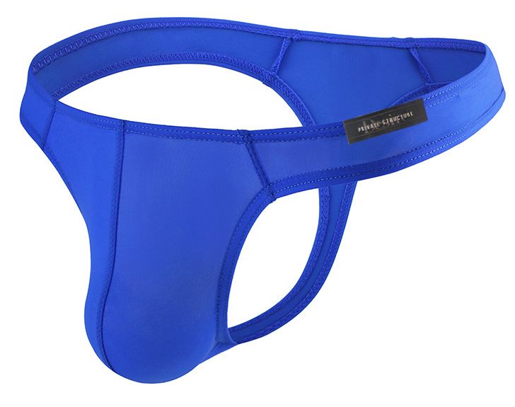 Bright blue seamless fabric thong with black prime structure brand tag from Private Structure DGEMU3545BT Desire Glaze collection