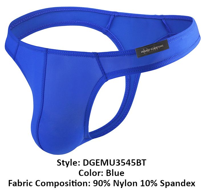 Blue private structure desire glaze men’s thong with smooth stretchy fabric made of 90 nylon and 10 spandex