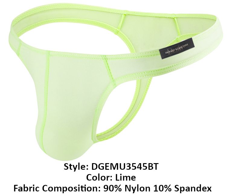 Lime-colored sheer nylon and spandex thong with a sleek form-fitting design by Private Structure Desire Glaze